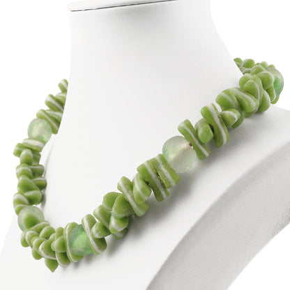Green African Trade Beads Necklace - Handmade Glass Beaded Necklace - close-up