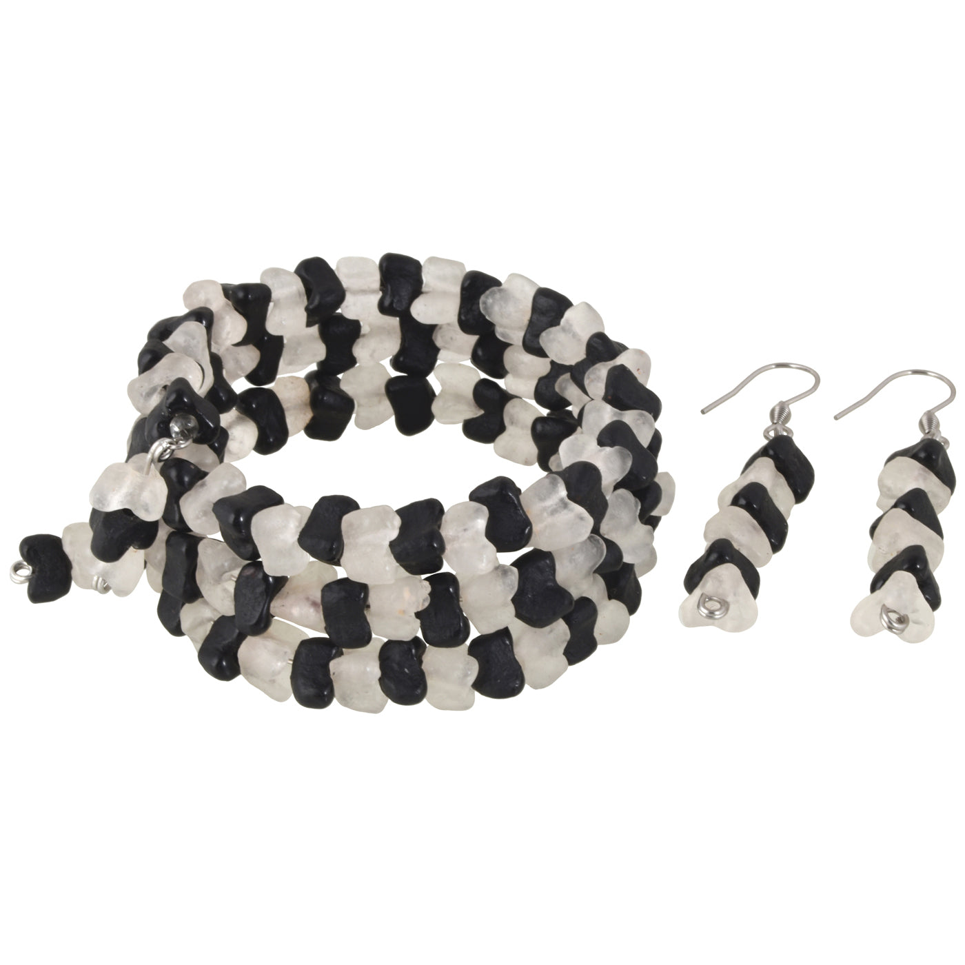 African Glass Trade Beads Handmade Bracelet Earrings Memory Wire Stainless Steel