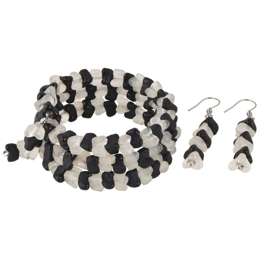 African Glass Trade Beads Handmade Bracelet Earrings Memory Wire Stainless Steel