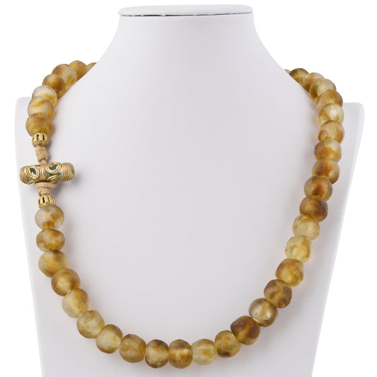 Handmade Recycled Powder Glass Beads Necklace Krobo Brass Ashanti African Trade