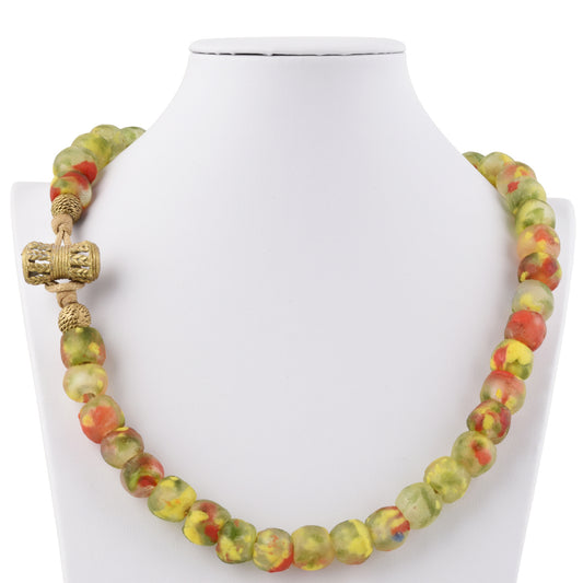 Recycled Powder Glass Beads Handmade Krobo Brass Ashanti African Trade Necklace