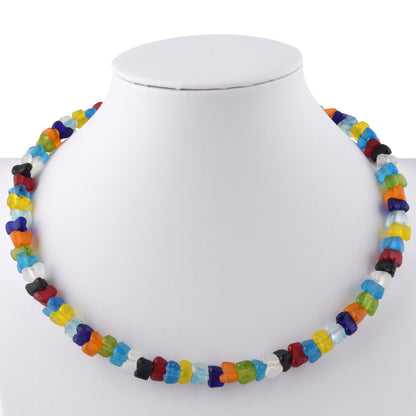 African Glass Trade Beads Handmade Necklace Choker Memory Wire Stainless Steel