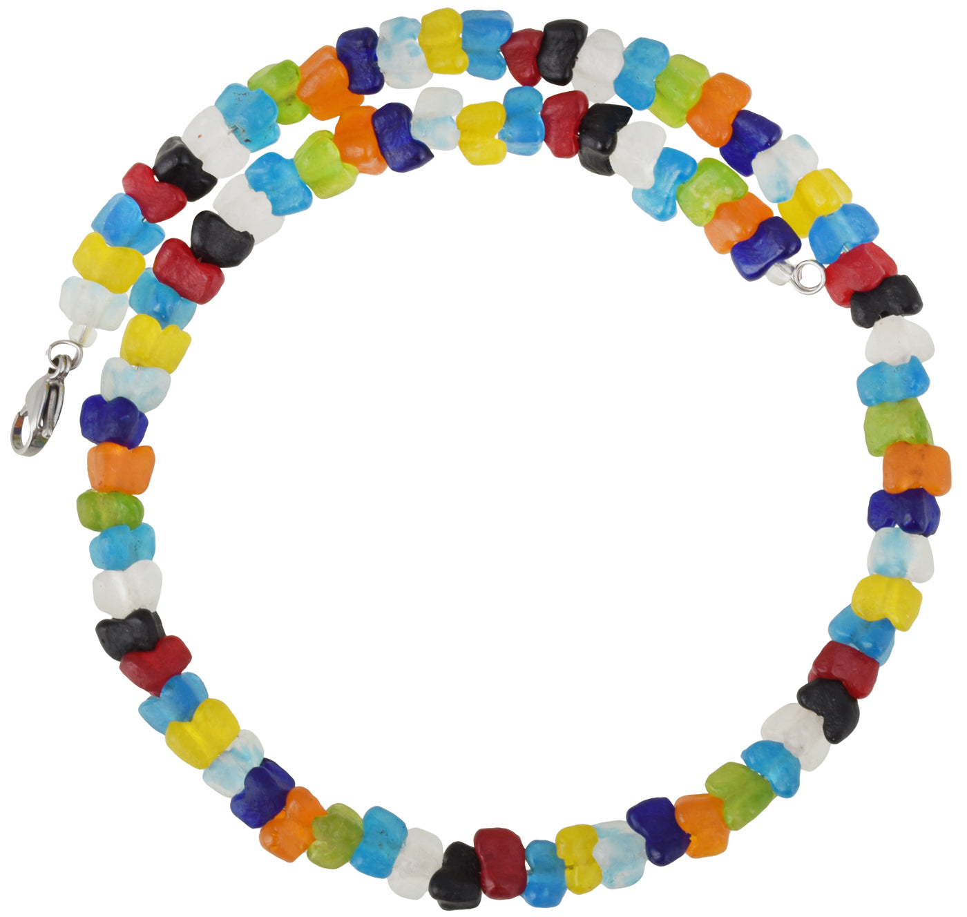 African Glass Trade Beads Handmade Necklace Choker Memory Wire Stainless Steel - zoomed-in detail