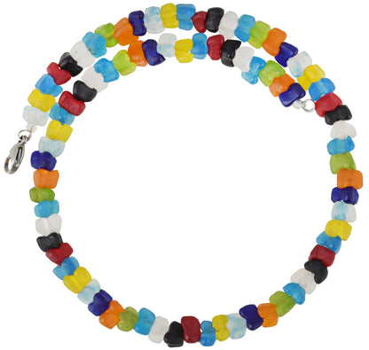 African Glass Trade Beads Handmade Necklace Choker Memory Wire Stainless Steel - zoomed-in detail