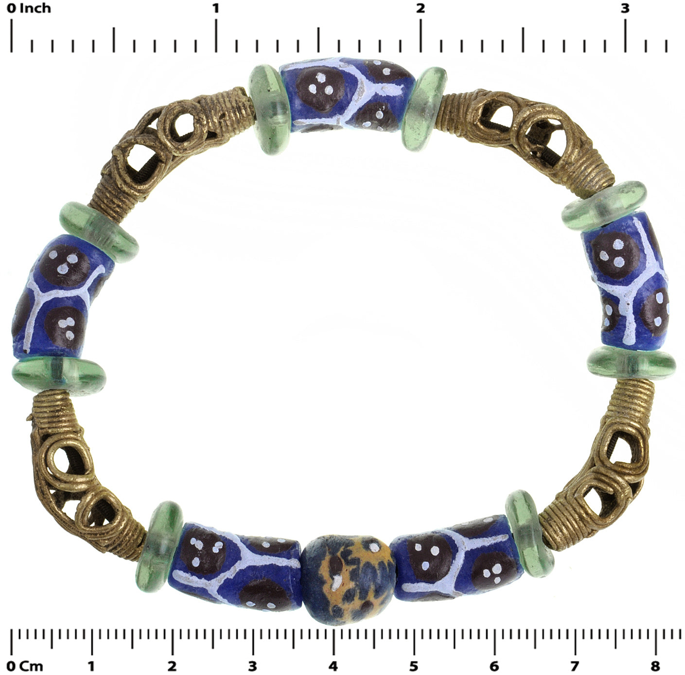 Handmade Beaded Bracelet - Glass & Brass Beads From Ghana - angled shot
