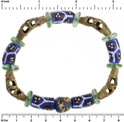 Handmade Beaded Bracelet - Glass & Brass Beads From Ghana - angled shot