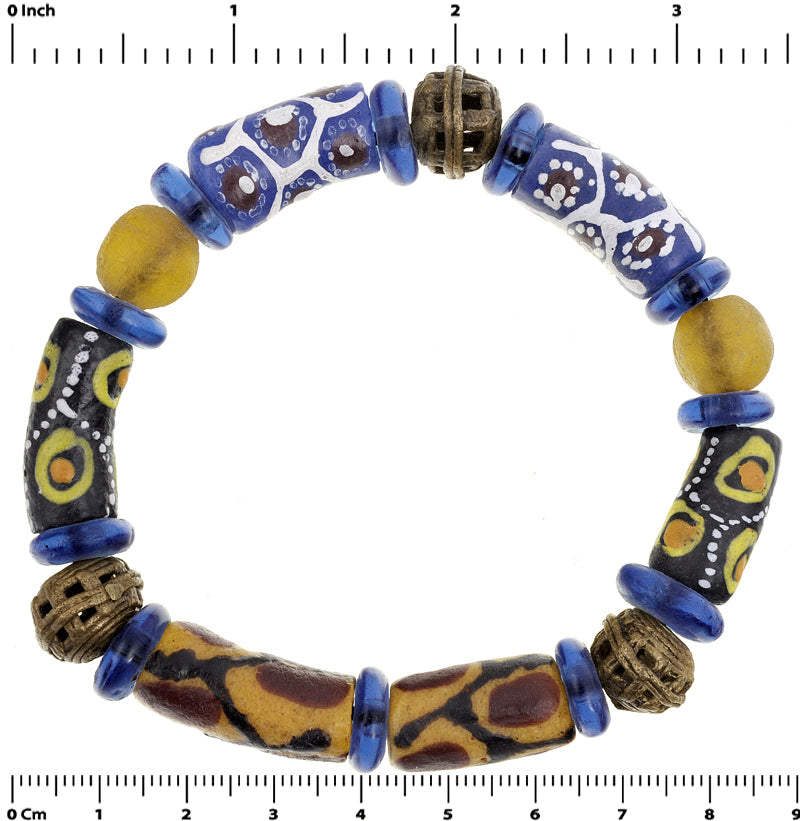 Handmade Beaded Bracelet - African Glass & Brass Beads - focused artwork area