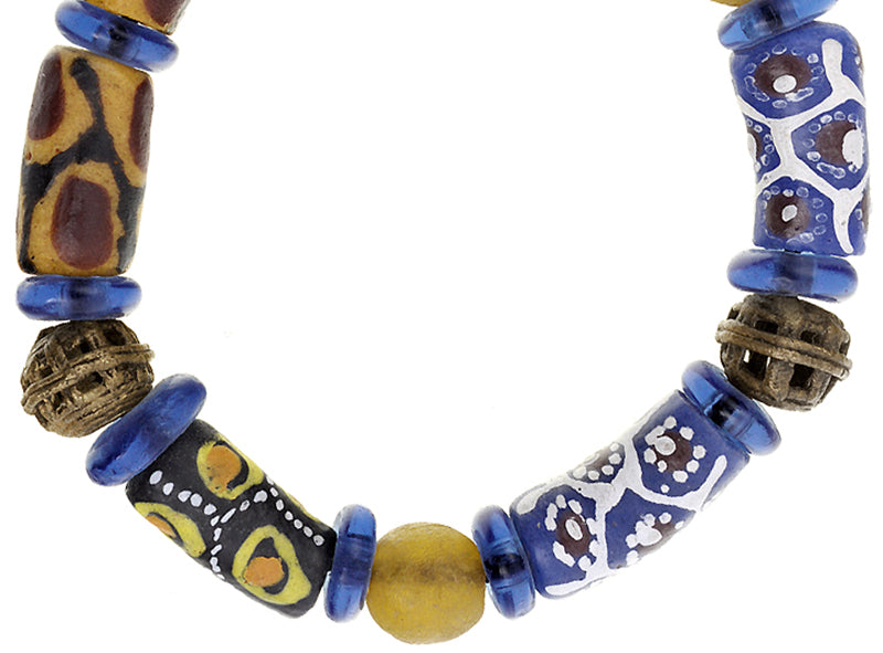 Handmade Beaded Bracelet - African Glass & Brass Beads - fine detail view
