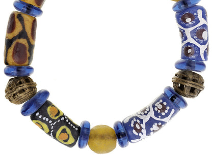 Handmade Beaded Bracelet - African Glass & Brass Beads - fine detail view