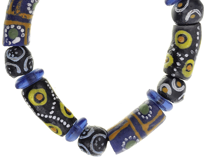 Handmade African Beaded Bracelet - Glass Trade Beads From Ghana - close-up