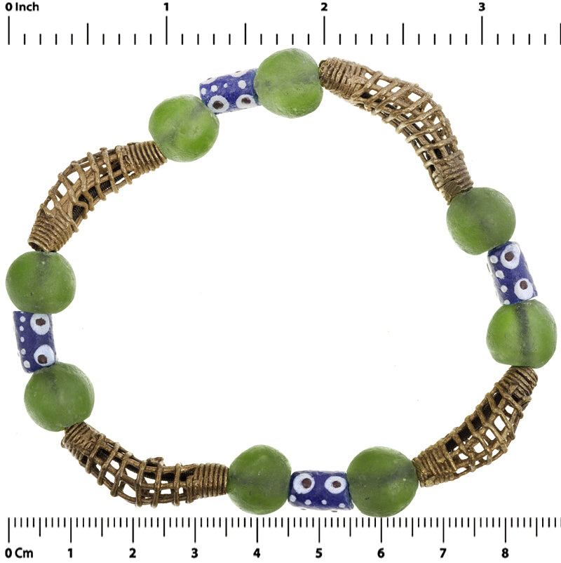 Handmade Beaded Bracelet - African Glass & Brass Beads - angled shot