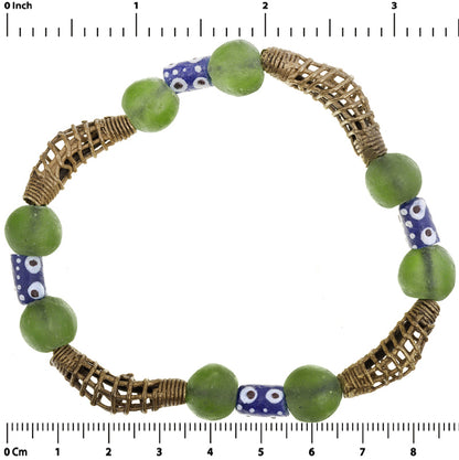 Handmade Beaded Bracelet - African Glass & Brass Beads - angled shot