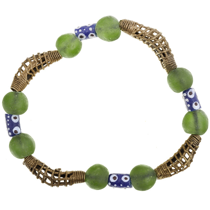 Handmade Beaded Bracelet - African Glass & Brass Beads - alternate view