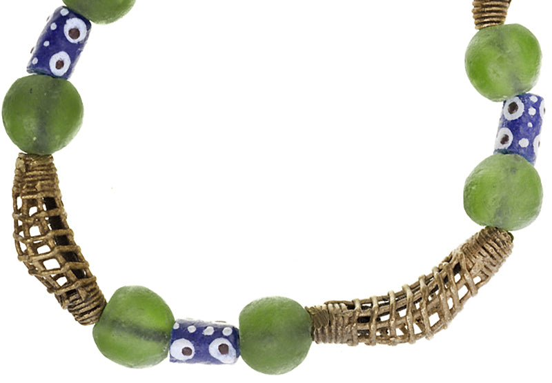 Handmade Beaded Bracelet - African Glass & Brass Beads - zoomed-in detail