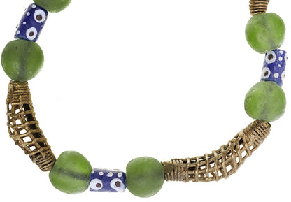 Handmade Beaded Bracelet - African Glass & Brass Beads - zoomed-in detail