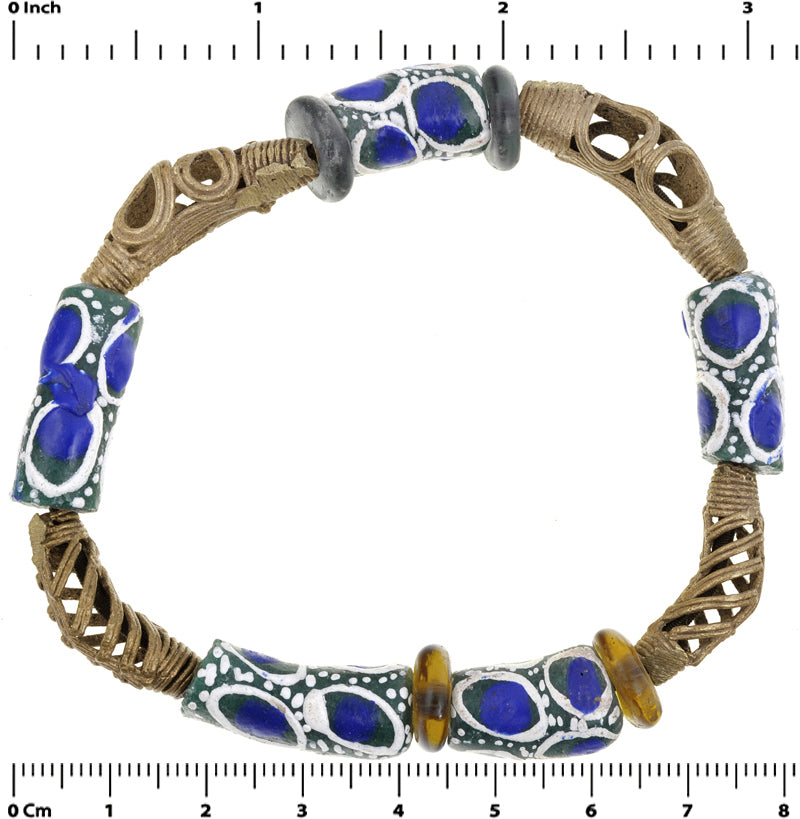 Handmade Beaded Bracelet - Brass & Glass Beads From Ghana - partial view