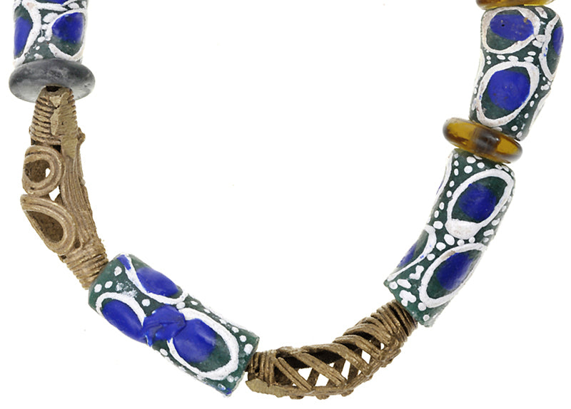 Handmade Beaded Bracelet - Brass & Glass Beads From Ghana - cropped detail