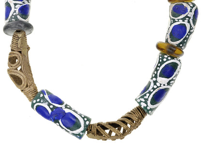 Handmade Beaded Bracelet - Brass & Glass Beads From Ghana - cropped detail