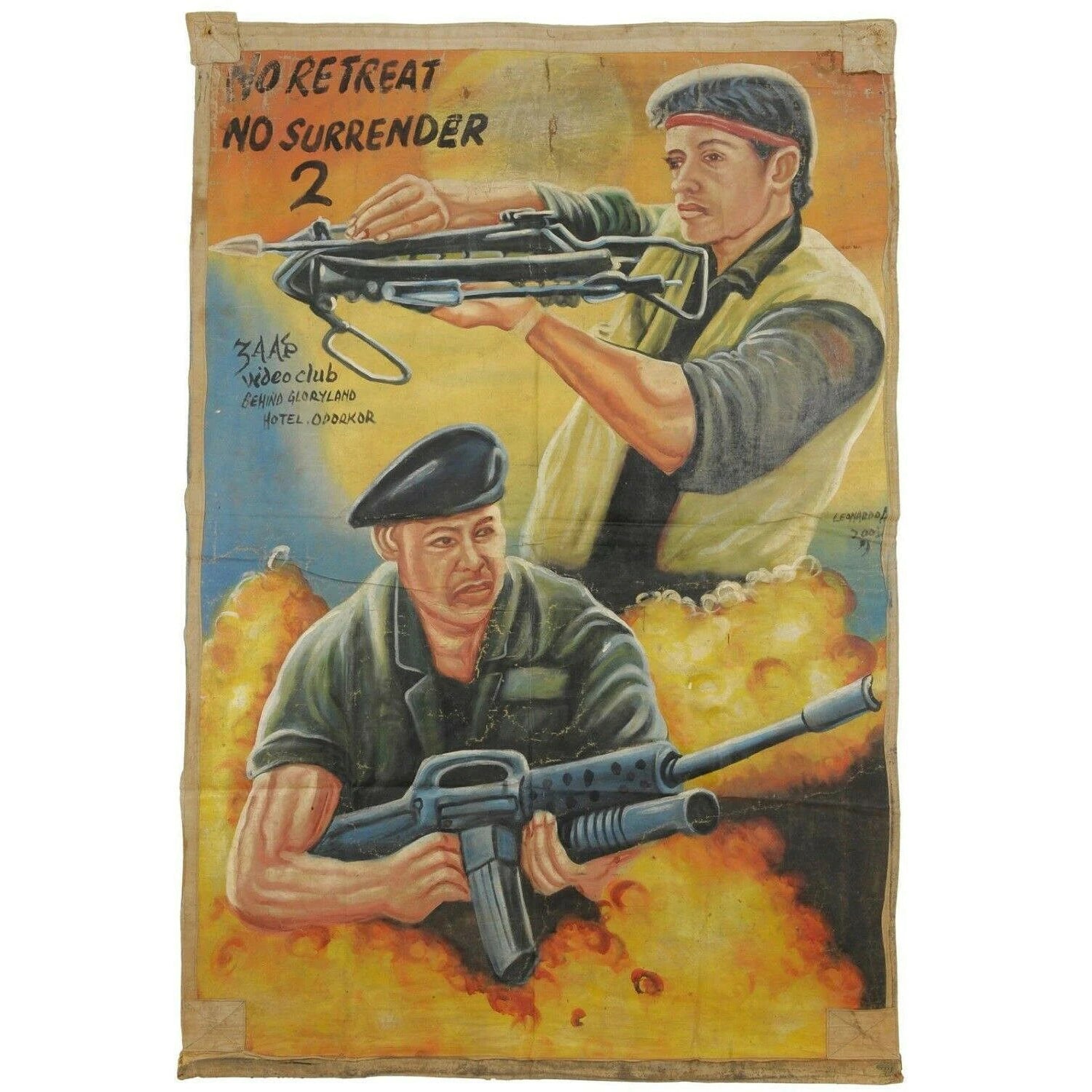 No Retreat No Surrender 2: Original Ghana Hand-Painted Poster By Leonardo - Cynthia Rothrock and Donnie Yen action scene