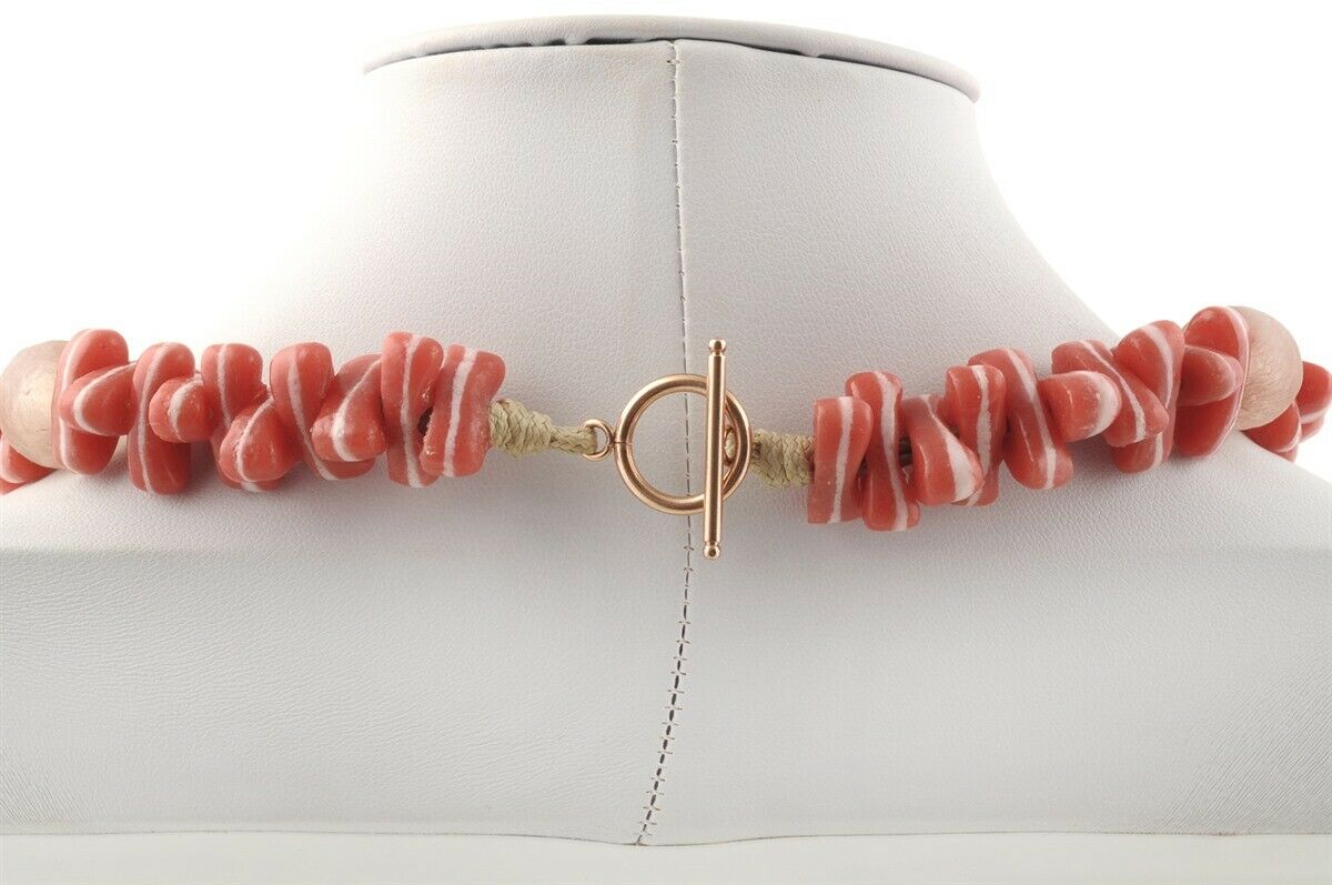 Handmade African Trade Beads Necklace - Beaded Glass Jewelry - angled shot