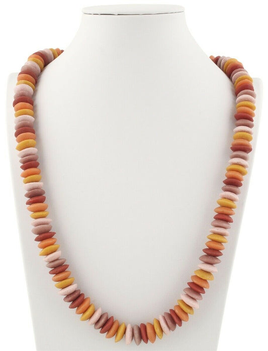 Handmade Recycled Glass Beads Brass Necklace African Krobo Ethnic Jewelry - alternate view