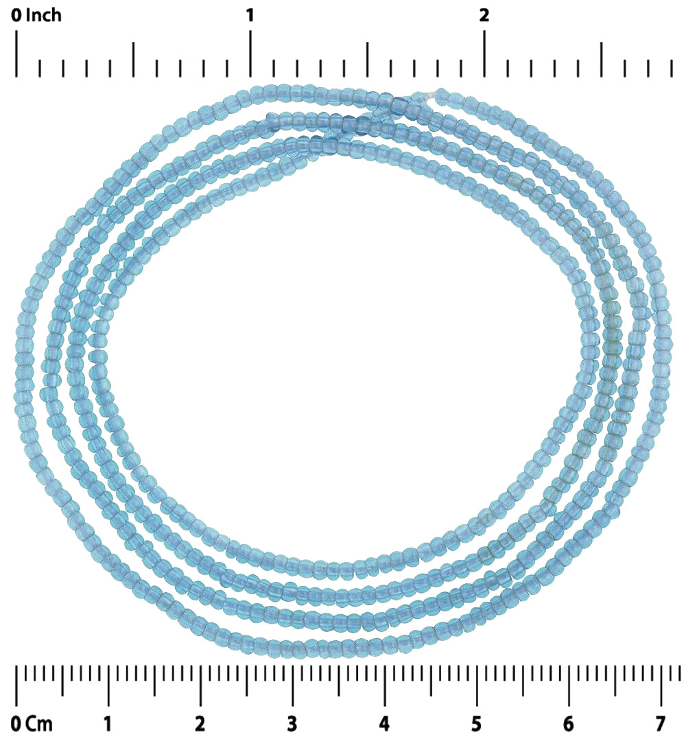 Tiny 2 mm Translucent Blue Old Venetian Drawn Seed Glass Trade Beads Strand