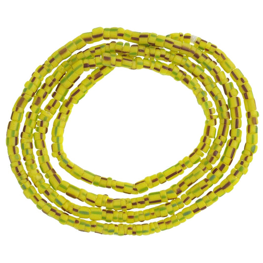 Tiny Yellow Striped Old Venetian Seed Glass Trade Beads Strand (3–4 mm)
