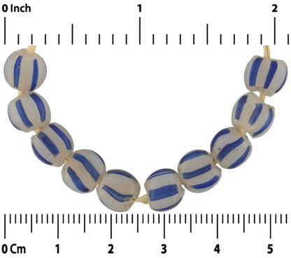 Antique Tabular Blue Striped Venetian Lampwork Trade Beads - close-up