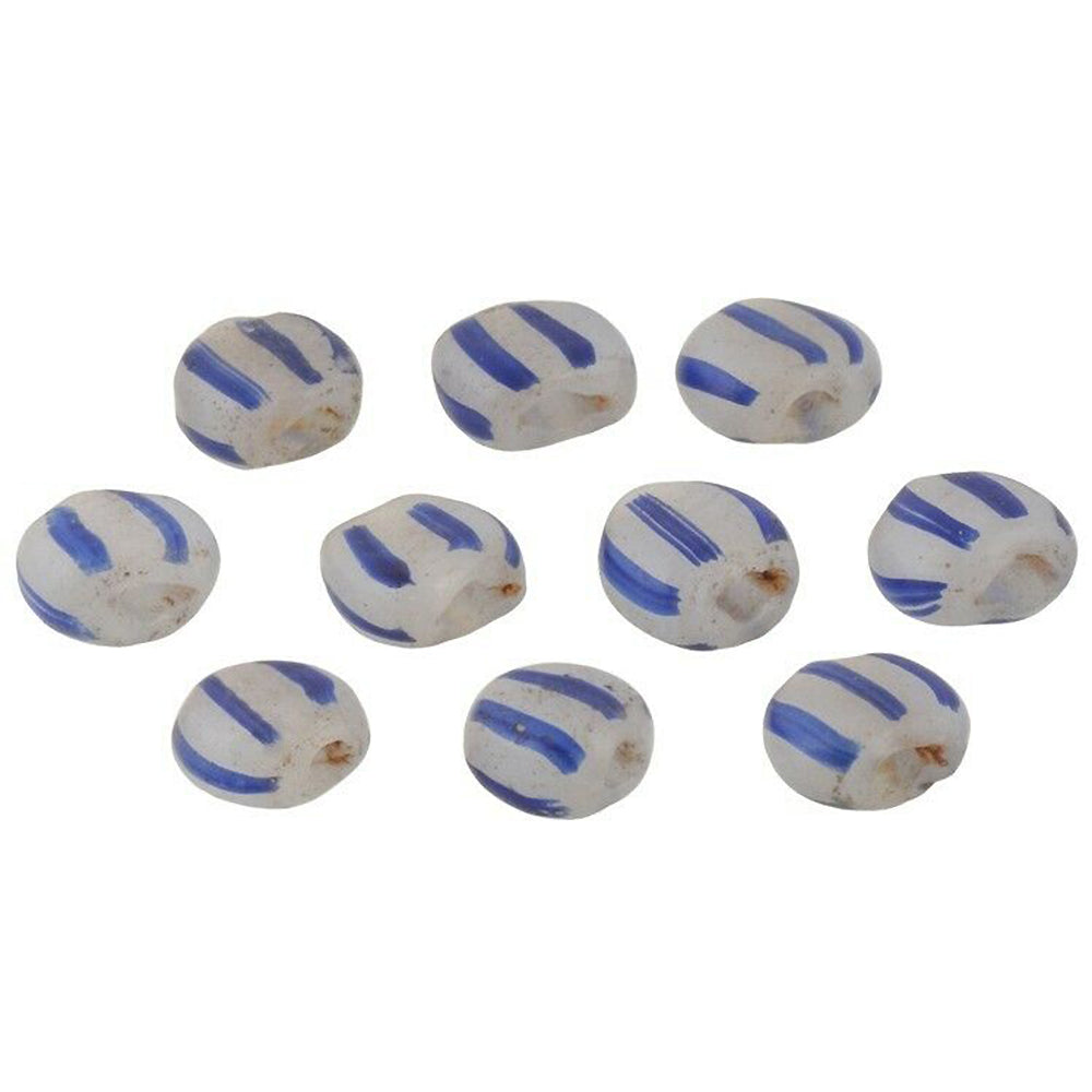 Antique Tabular Blue Striped Venetian Lampwork Trade Beads