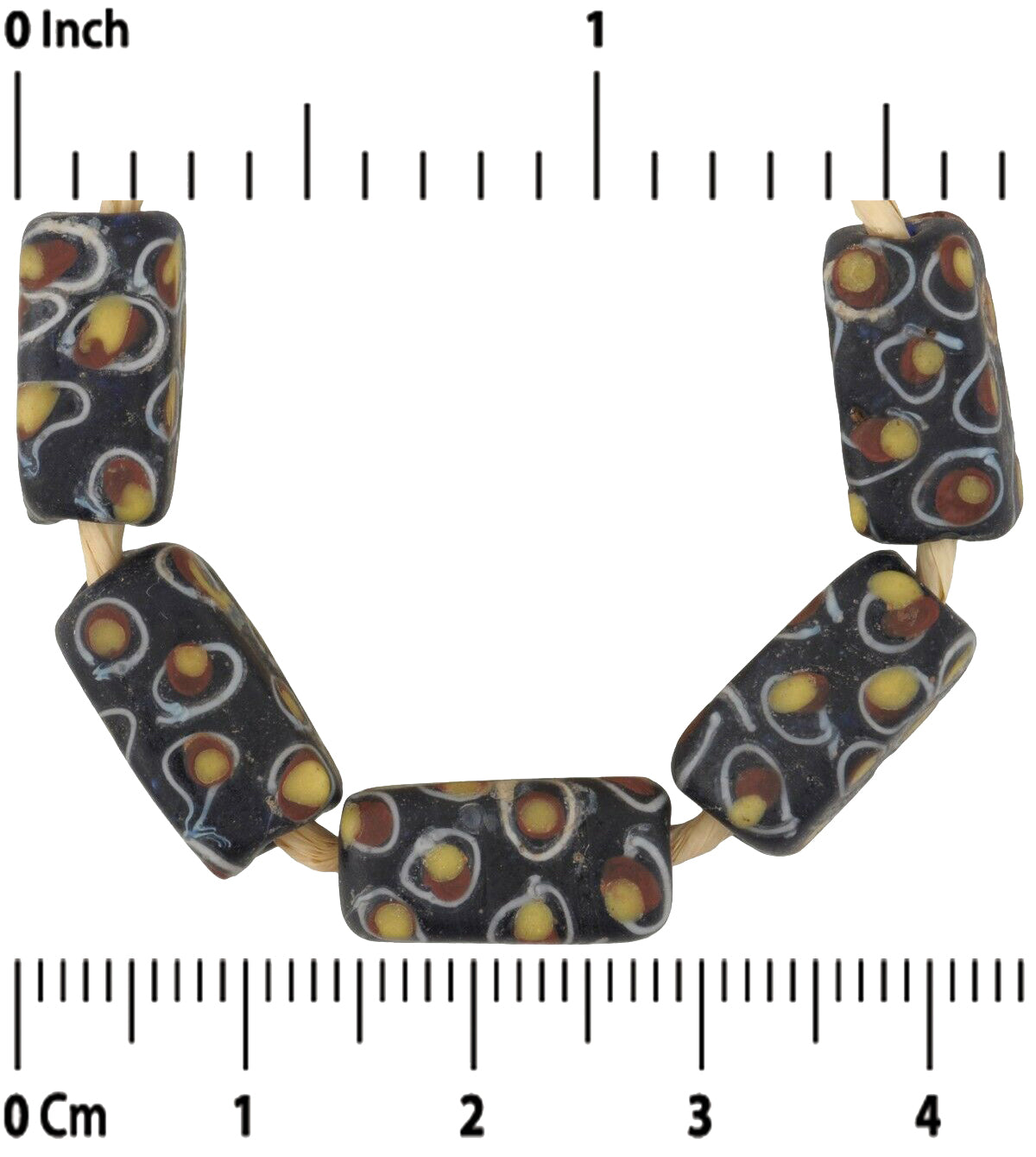 African Trade Beads Antique Venetian Glass Old Rectangular Lampwork Wound Eye - close-up