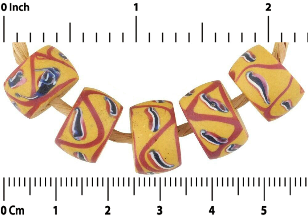 Antique Yellow Venetian Lampwork Trade Beads 13X8Mm - African Trade - alternate view