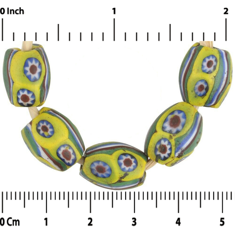 Rare Antique African Trade Beads: Oval Millefiori Mosaic Beads - close-up