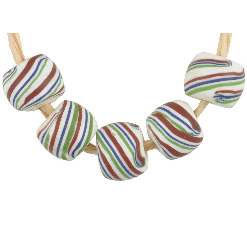 Rare Antique White "Swirl" Fancy Venetian Glass Trade Beads