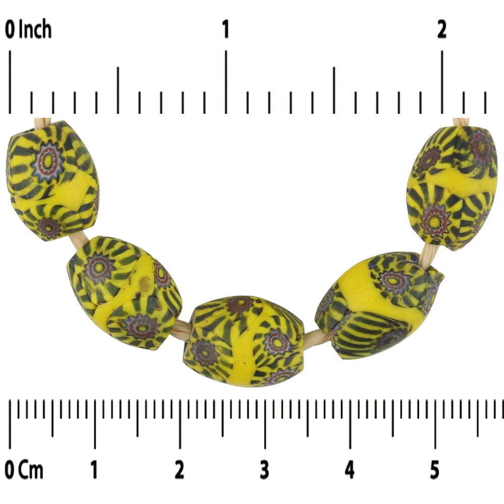 Antique Banded Oval Millefiori Venetian Mosaic Glass Trade Beads - close-up