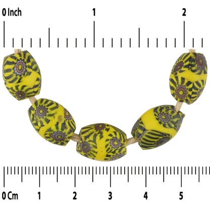 Antique Banded Oval Millefiori Venetian Mosaic Glass Trade Beads - close-up