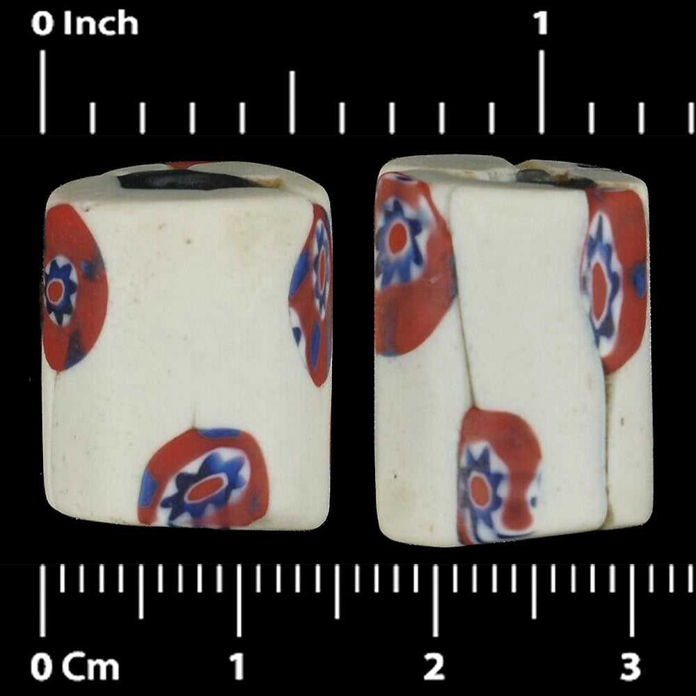 Rare Antique Venetian Millefiori Mosaic Glass Trade Beads  17-18Mm - close-up