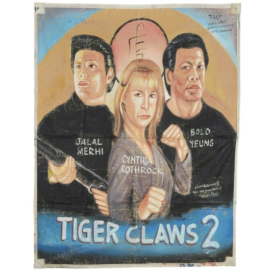 Tiger Claws 2 - Original Hand-Painted Movie Poster From Ghana - Cynthia Rothrock and Donnie Yen action scene