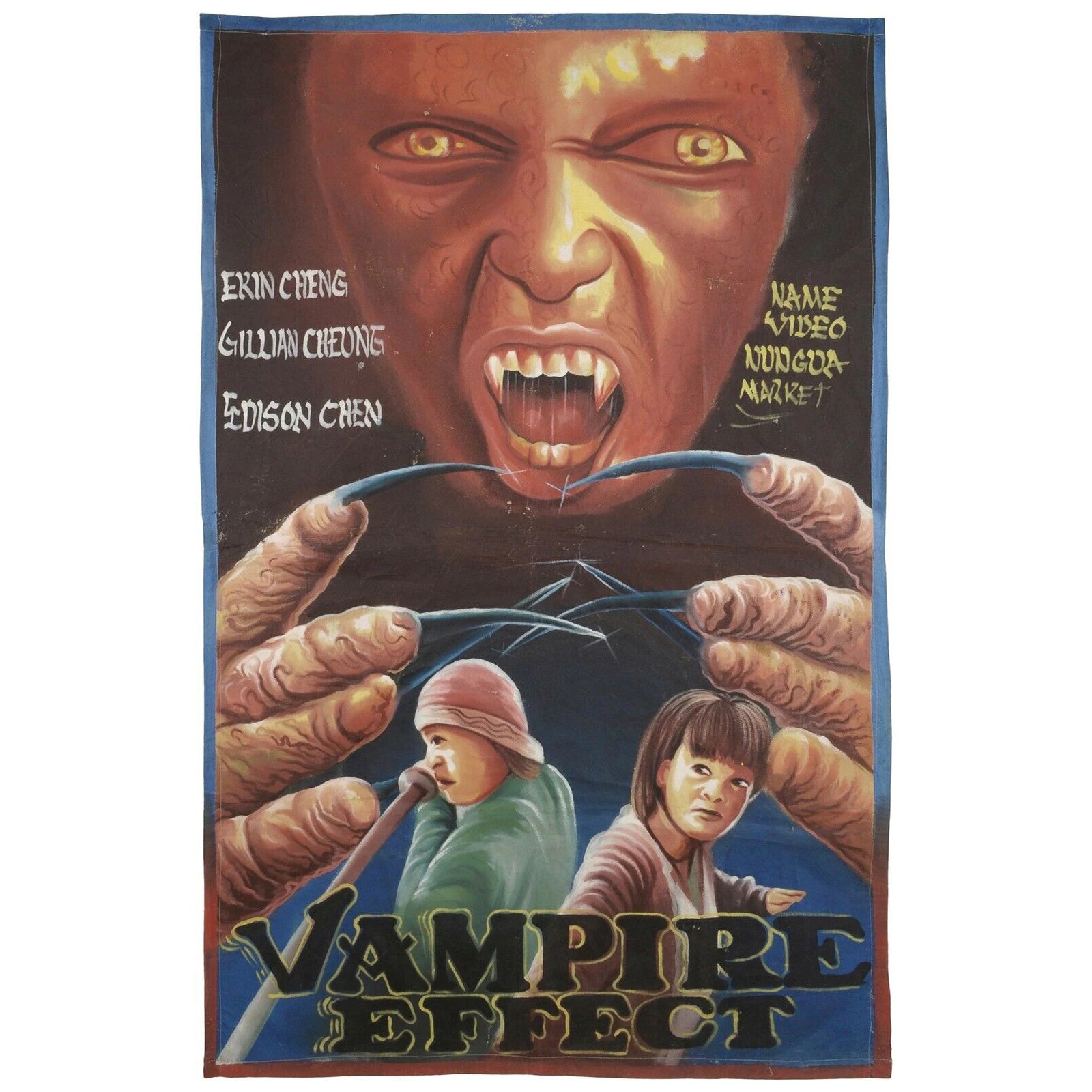 Vampire Effect - Authentic Hand-Painted Movie Poster From Ghana - Cynthia Rothrock and Donnie Yen action scene