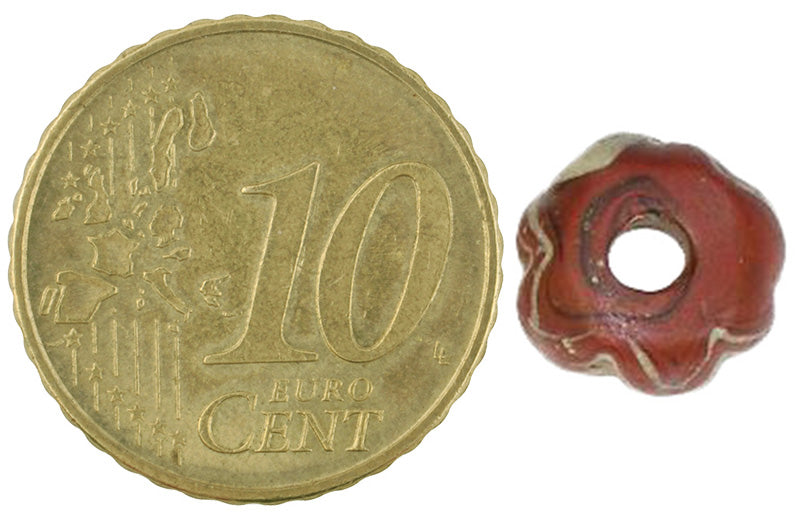 Rare Red & White Antique Islamic Glass Trade Bead | Fustat, Egypt - zoomed-in detail