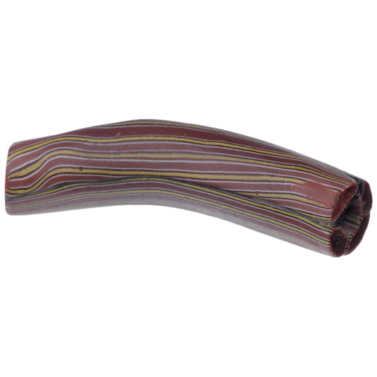 Rare Large Elbow Cased Cane Venetian Glass Trade Bead, 55X12Mm