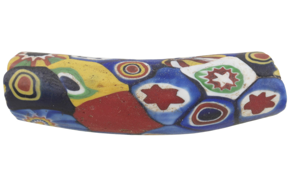 Rare Antique Venetian Elbow Millefiori Mosaic Trade Bead 39Mm - close-up