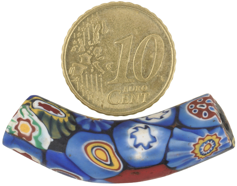 Rare Antique Venetian Elbow Millefiori Mosaic Trade Bead 39Mm - zoomed-in detail