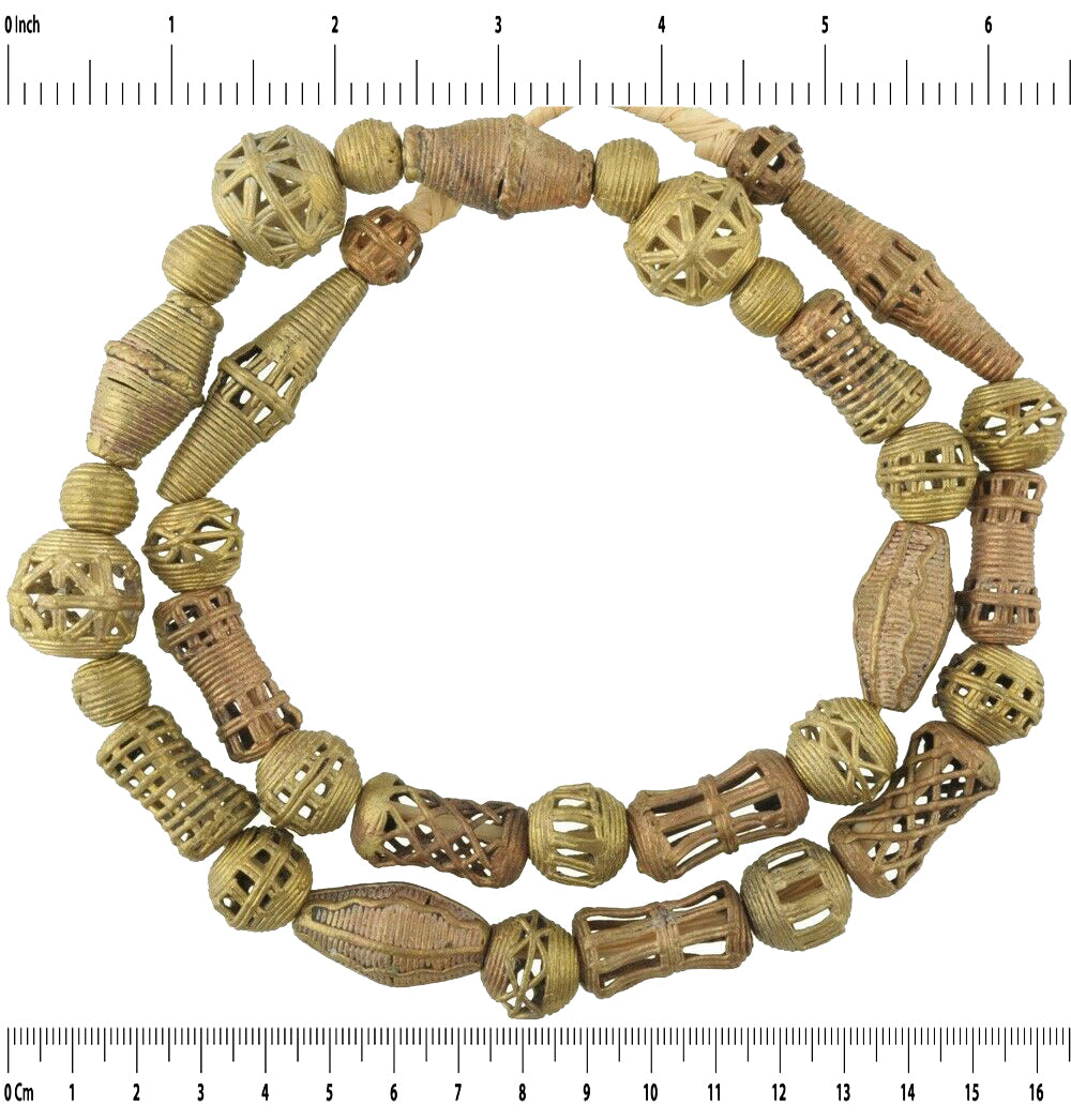 African Handmade Brass Beads Ashanti Akan Lost Wax Bronze Casting Ghana Trade - zoomed-in detail