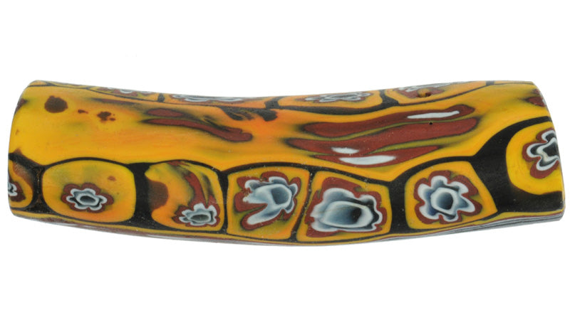 Rare Large Antique Elbow Millefiori Venetian Mosaic Glass Trade Bead - zoomed-in detail