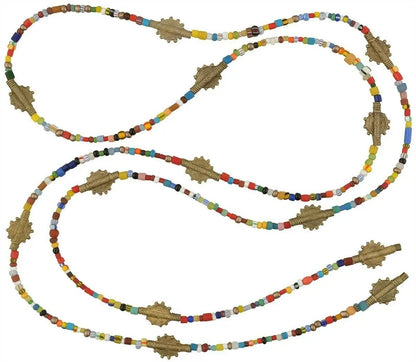 Old Christmas Glass Seed Beads Lariat Necklace African Brass Handmade Jewelry - zoomed-in detail