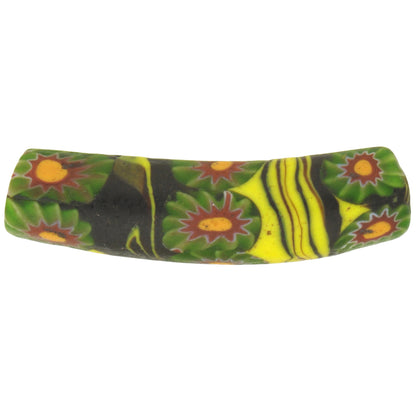 Antique Elbow Venetian Millefiori Mosaic Glass Trade Bead, 29X7Mm